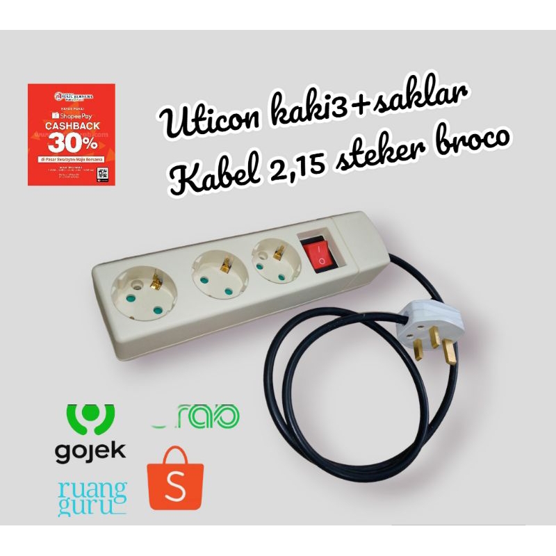 IYA Stop kontak swicth saklar/ON-OFF Terminal listrik kaki3 pin +kabel 2'15 ateker kualitas boss bro