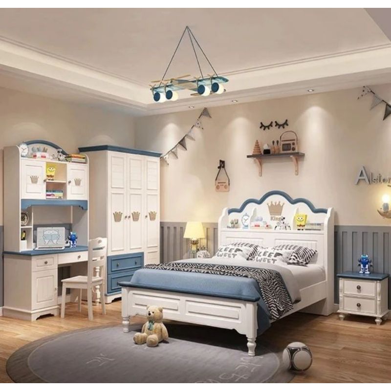 set kamar anak laki laki biru / tempat tidur anak / kasur anak