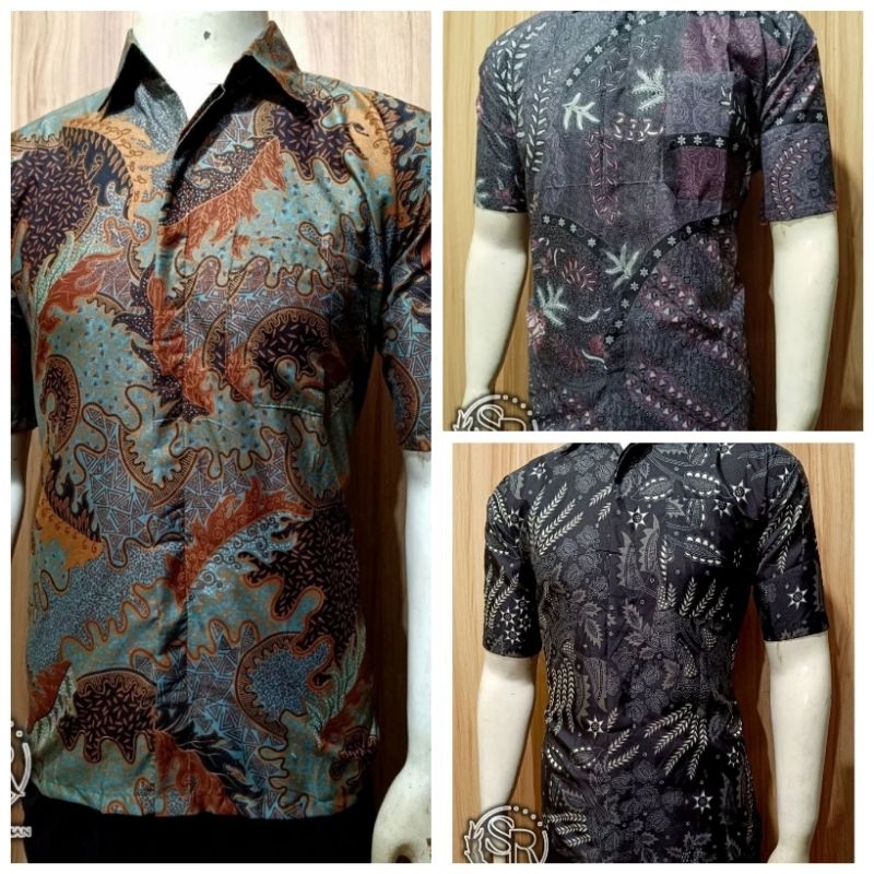 Promo Kemeja Batik Pria Lengan Pendek Baju Kerja Kantor Baju Batik Pria Dewasa Warna Hitam Putihan