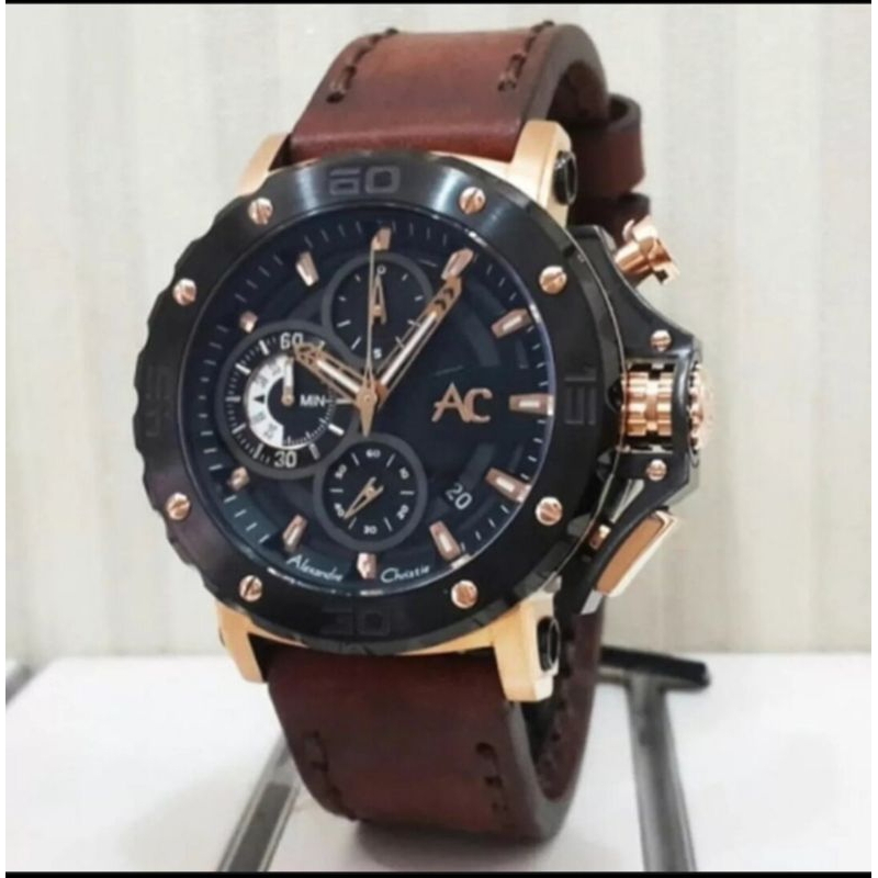 Jam Tangan Pria Alexandre Christie AC 6564 Crono Tali Kulit Original