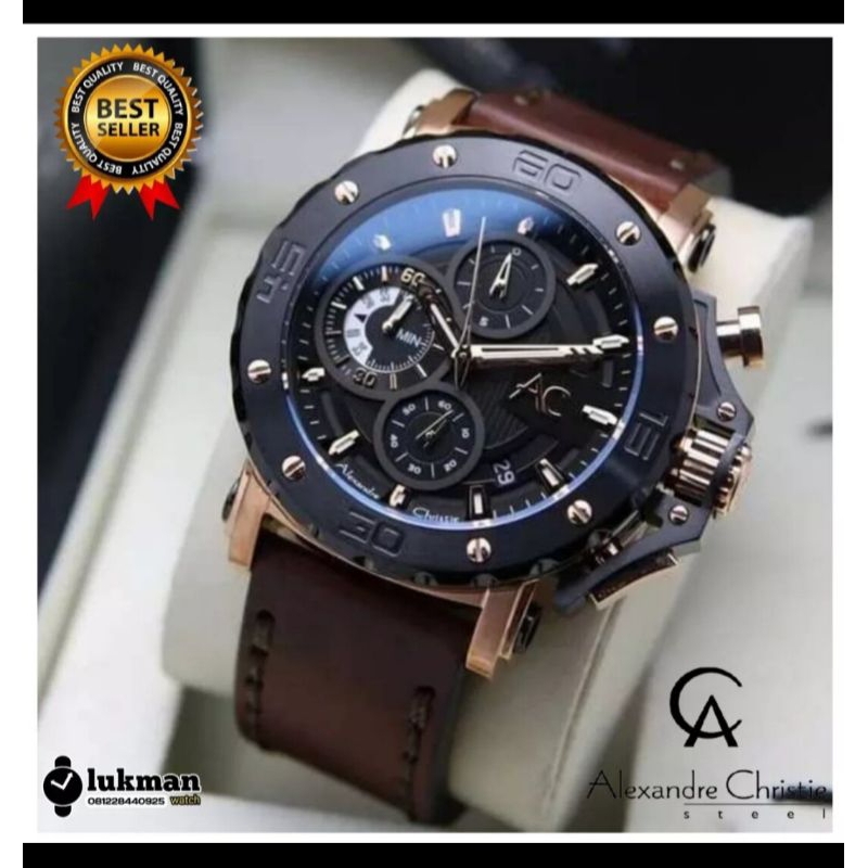 Jam Tangan Pria Alexandre Christie AC 6564 Tali kulit Original