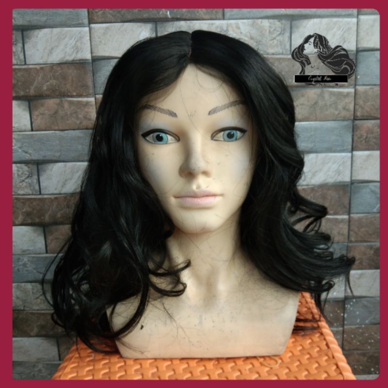 Grosir wig pria panjang keriting natural rambut palsu ekspor gondrong ikal hitam
