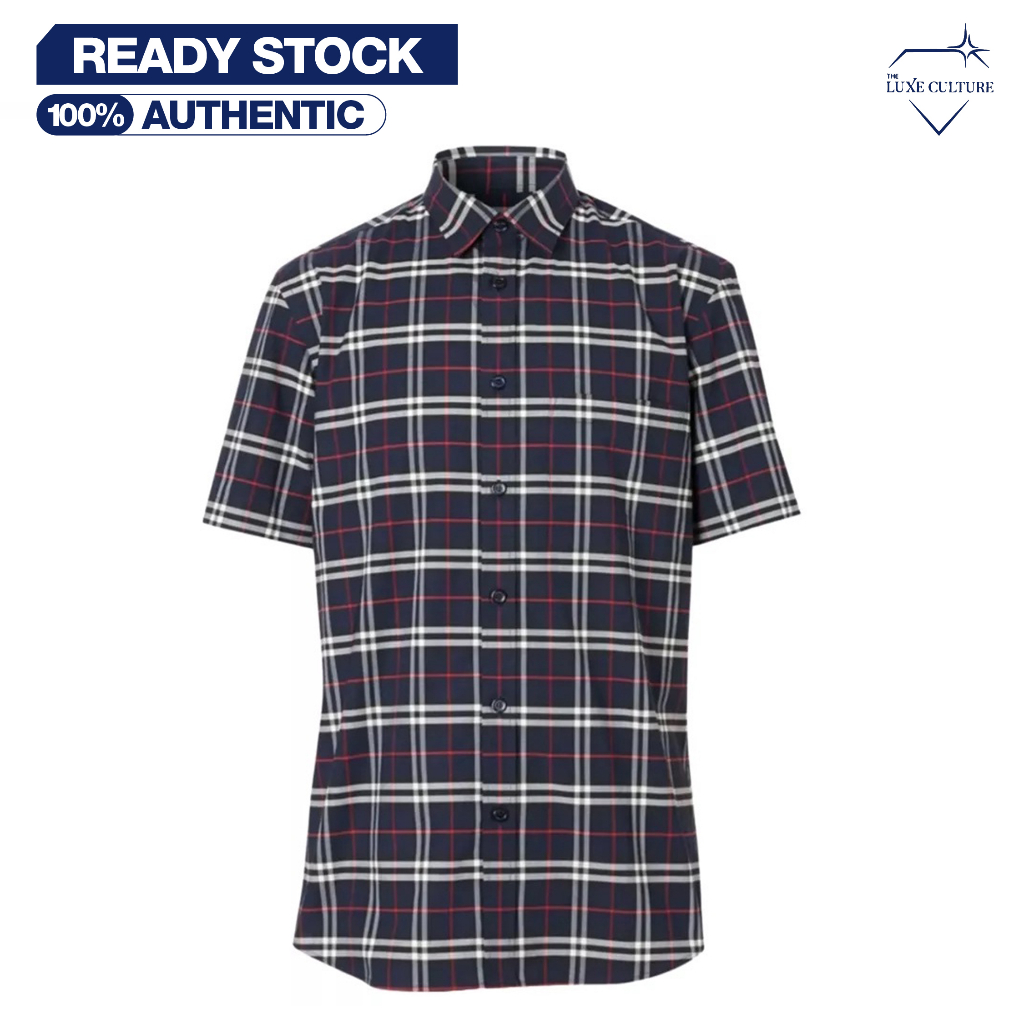 Burberry Small Checkered Navy Shirt / Kemeja Pria Branded Original