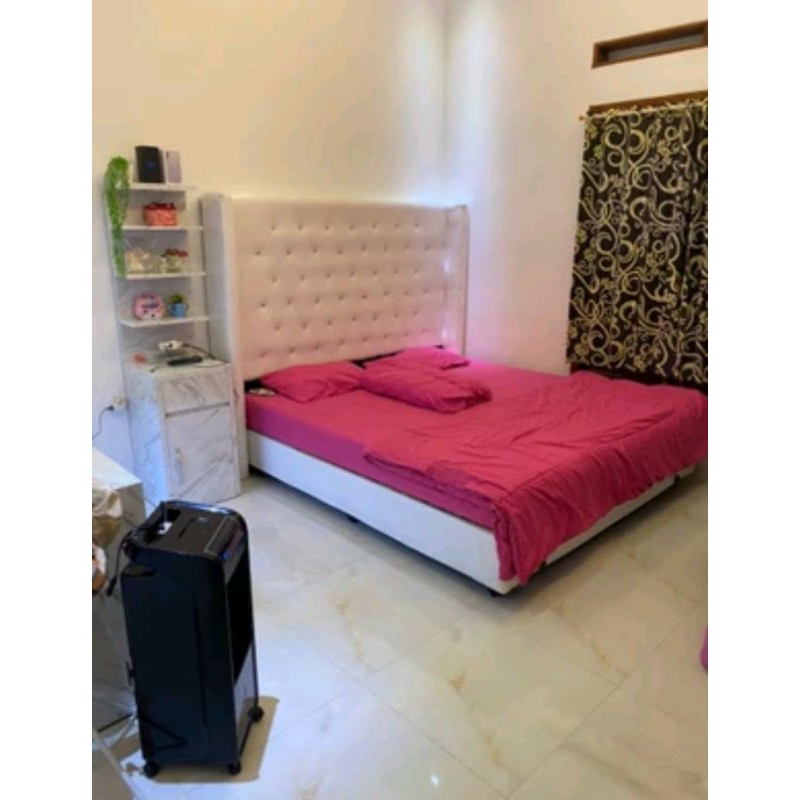 Divan kasur kancing kain beludru sandaran tinggi 170 cm