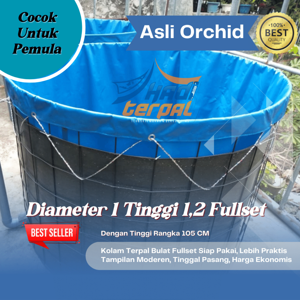 Kolam Terpal Bulat Fullset Diameter 1 tinggi 1,2 fullset Meter Merk Orchid  siap pakai kolam bulat f