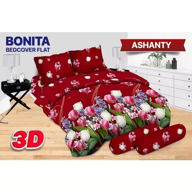 Full Set Bedcover + Sprei Bonita 3D Rumbai Karet Queen King 160x200 180x200 Motif Ashanty