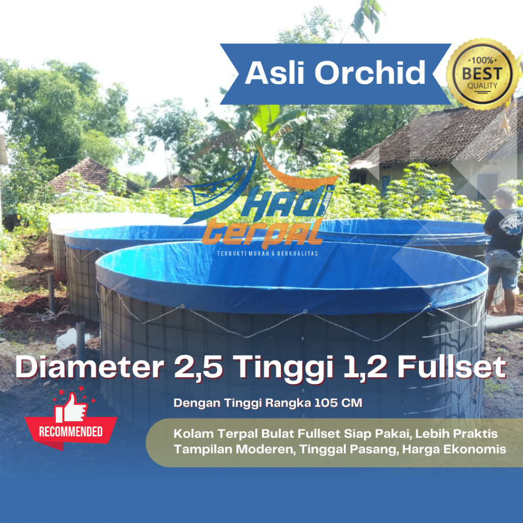 Kolam Terpal Bulat Fullset Diameter 2,5 tinggi 1,2 Merk Orchid kolam Terpal ikan D2,5 siap pakai