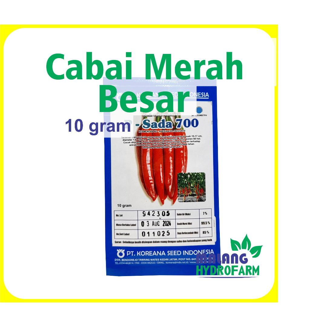 Benih Cabai Merah Besar P-Sada 700 10 gram Koreana Seed Indonesia dataran menengah tinggi unggul bib