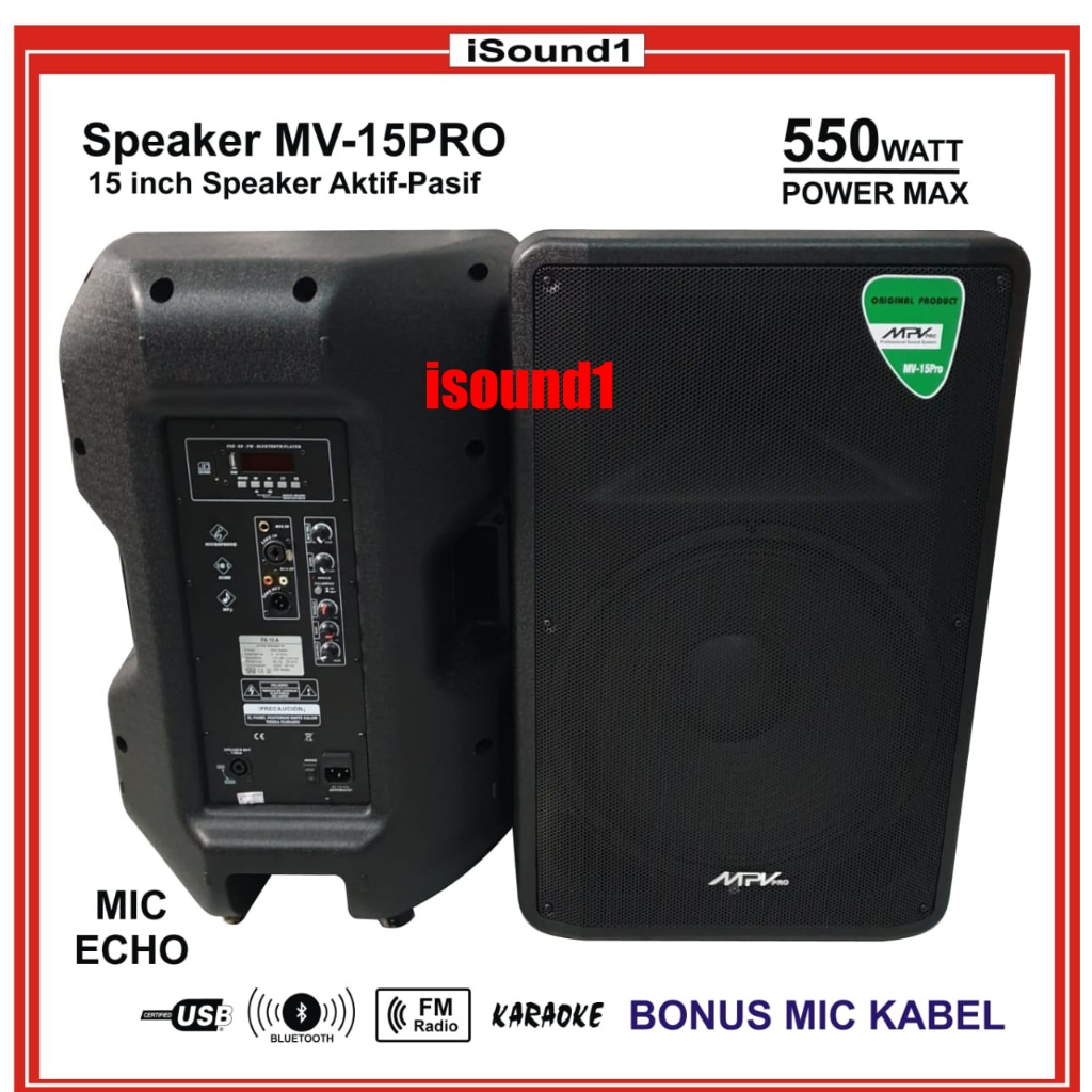 Speaker Aktif-Pasif MPV 15 inch 15 in 1 pasang/ 2 unit MIC,Bluetooth