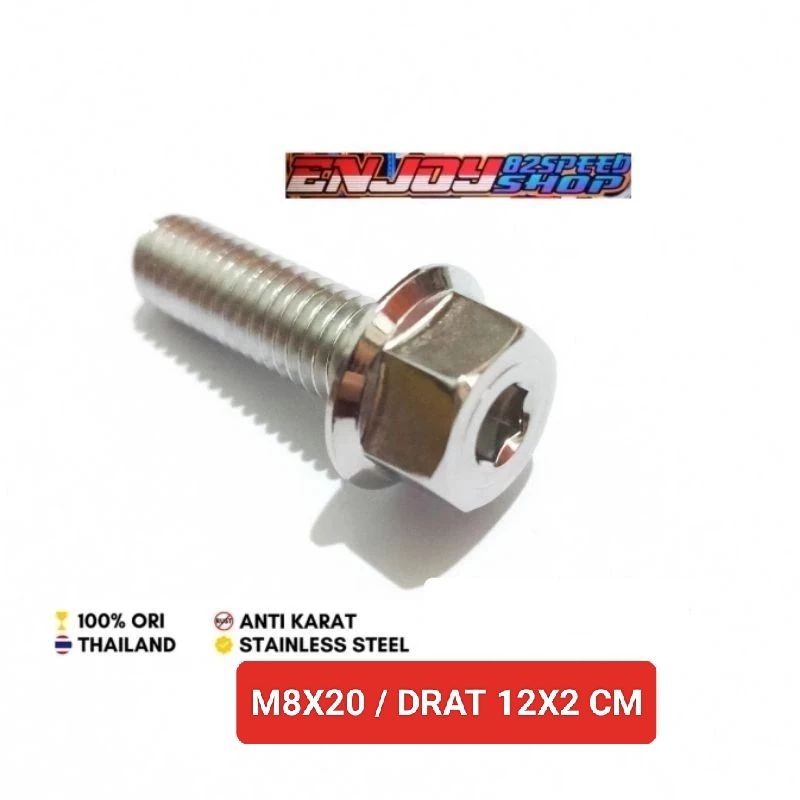 Baut pb probolt model 2kunci M8x20 x25 x30 baut 12 asli stainles thailand