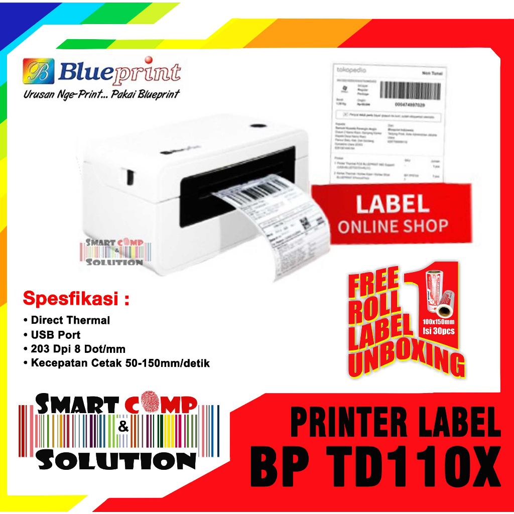 Printer Barcode Thermal Printer Label Resi A6 Blueprint TD110X / TD-110X / TD 110X USB