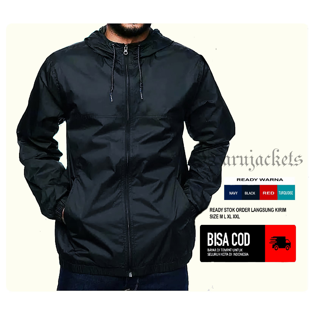 JAKET ELEGANTER PRIA HITAM POLOS | JAKET OLAHRAGA PARASUT WP