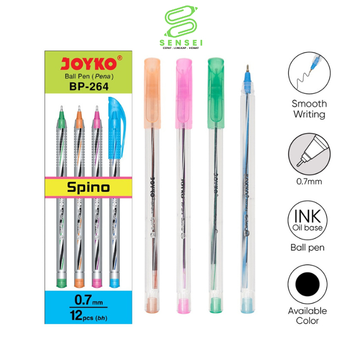 

1 Pack Ball Pen Pulpen Pena Joyko BP-264 Spino 1 BOX 12 PCS 0.7 mm