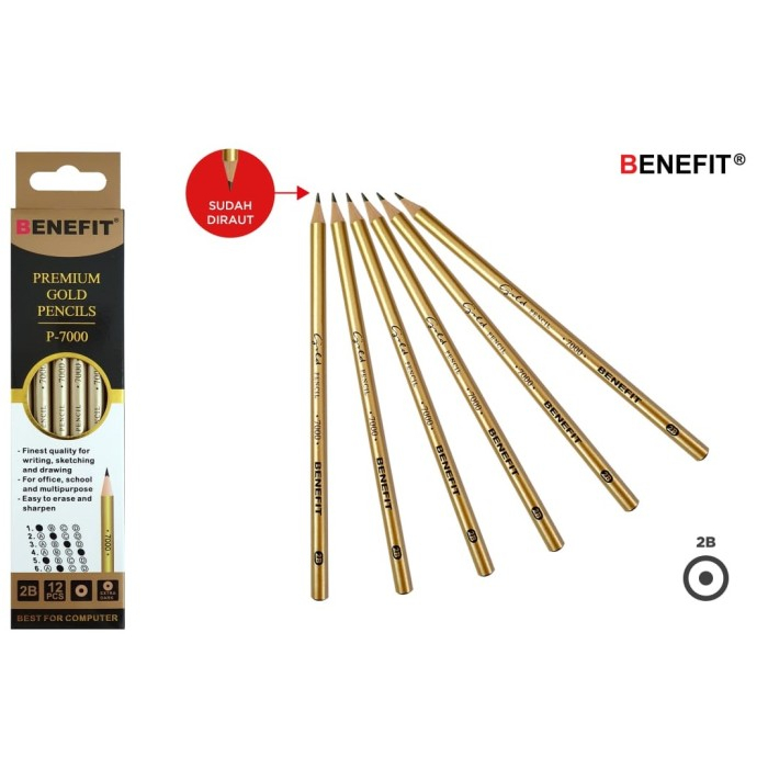 

1 Pack Pensil Premium GOLD P-7000 BENEFIT/ sudah tajam / Mirip BIG Isi 12 Pcs
