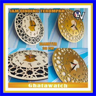 DEKORASI RUMAH JAM DINDING KAYU MOTIF TEROMPAH NABI DIAMETER UKURAN 30 CM