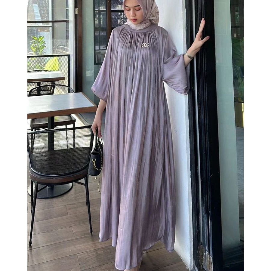 Gamis Terbaru AMEENA DRESS WD Bahan SANTORINI SHIMMER Ld 140 CM M L XL Dan XXL Baju Gamis Pesta Busa