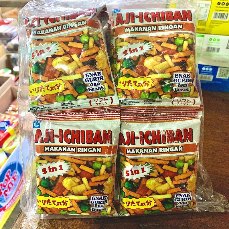 

MAKANAN RINGAN AJI ICHIBAN 5in1 ENAK GURIH DAN LEZAT / 1 PACK ISI 20pcs @12g