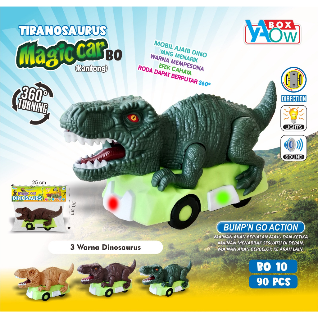 MAINAN ANAK TIRANOSAURUS MAGIC CAR BO 10 KANTONG / MAINAN TREX CAR MAGIC NYALA LAMPU DAN MUSIK BUMP 