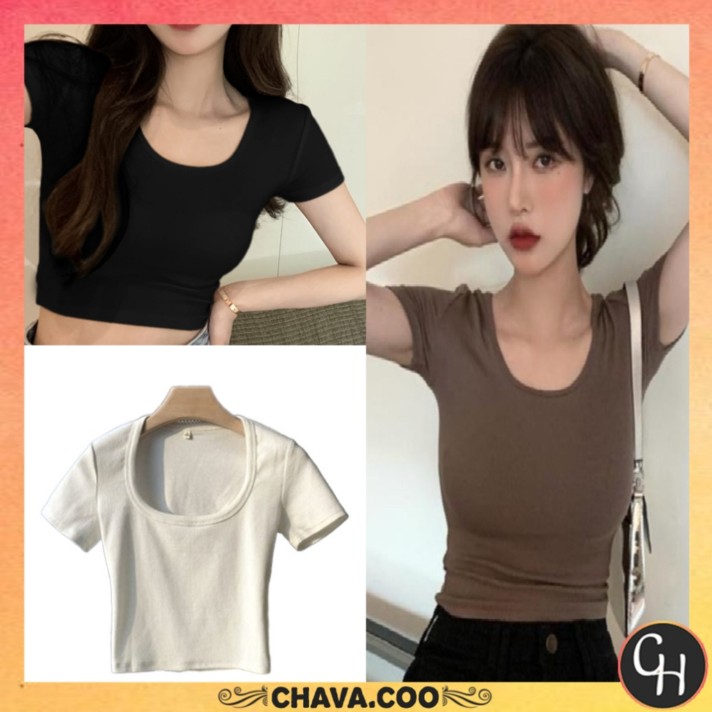 CHAVA | BJ1120 Baju Atasan Kaos korean Wanita Sexy Crop Top Crop Tee Lengan Pendek Wanita Kekinian Fashion