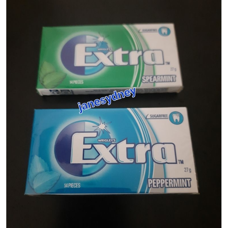 Wrigley's Extra Peppermint Spearmint Bubble Gum Sugar Free 14 Pieces Permen Karet Sugarfree Import