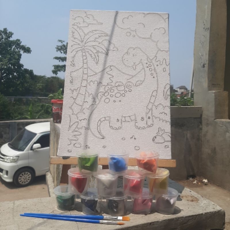 kanvas lukis 20x30 sketsa gambar dinosaurus canvas mewarnai