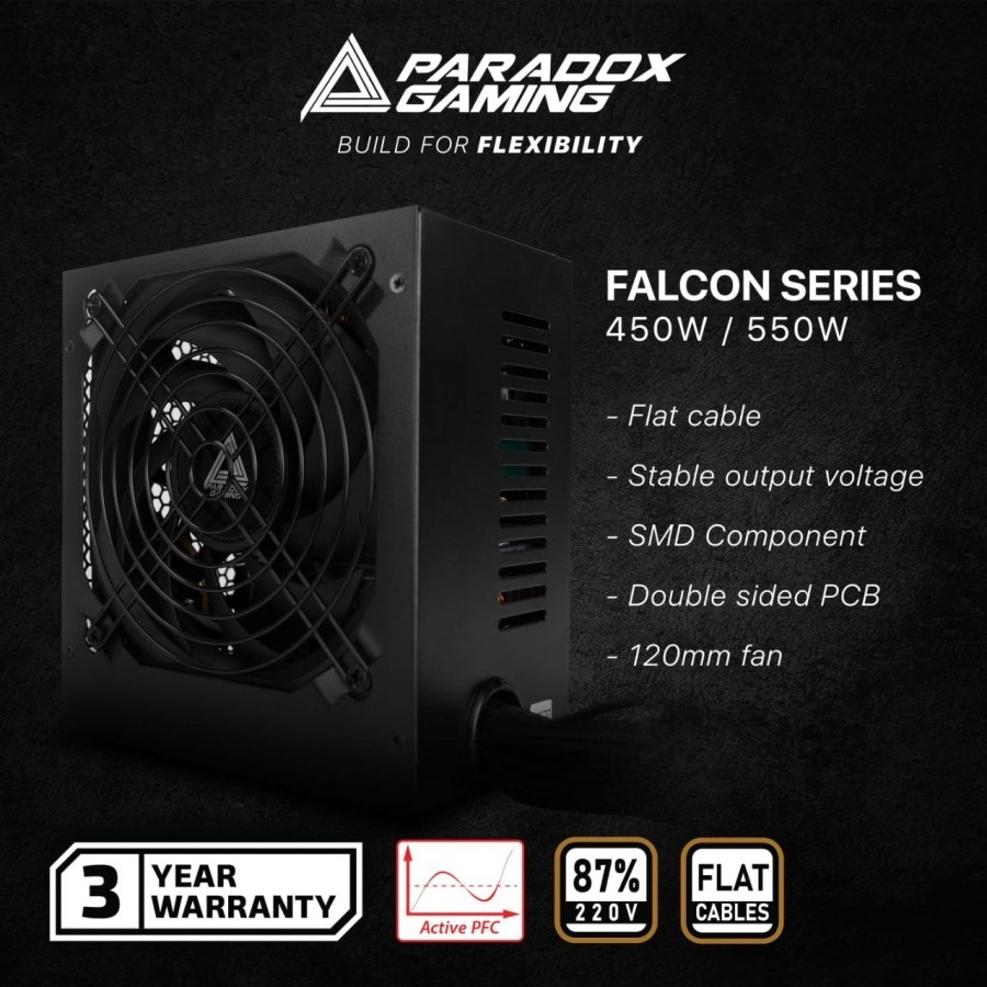 PSU PARADOX GAMING FALCON 550watt 87% FLAT CABLE - PSU 550watt Paradox Gaming
