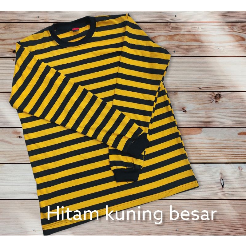 kaos lengan panjang/ kaos salur lengan panjang/ kaos lorek hitam kuning lengan panjang/ kaos jumbo