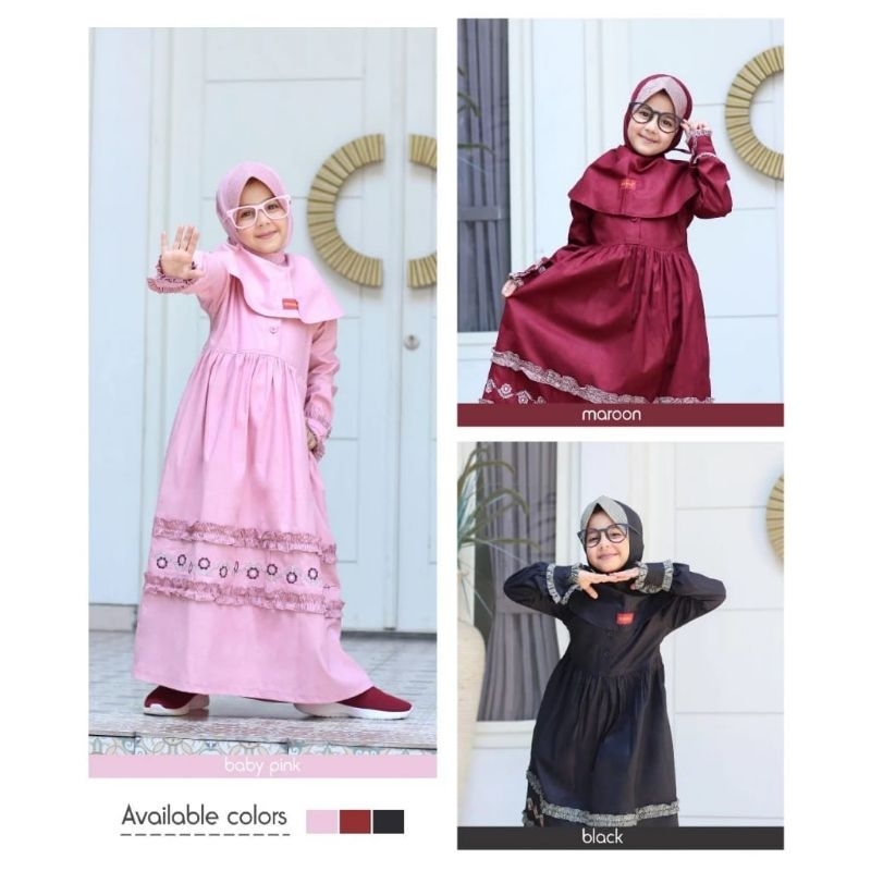 Gamis Anak Cantik DANNIS JAPM 0202 Baby Pink - Black - Maroon