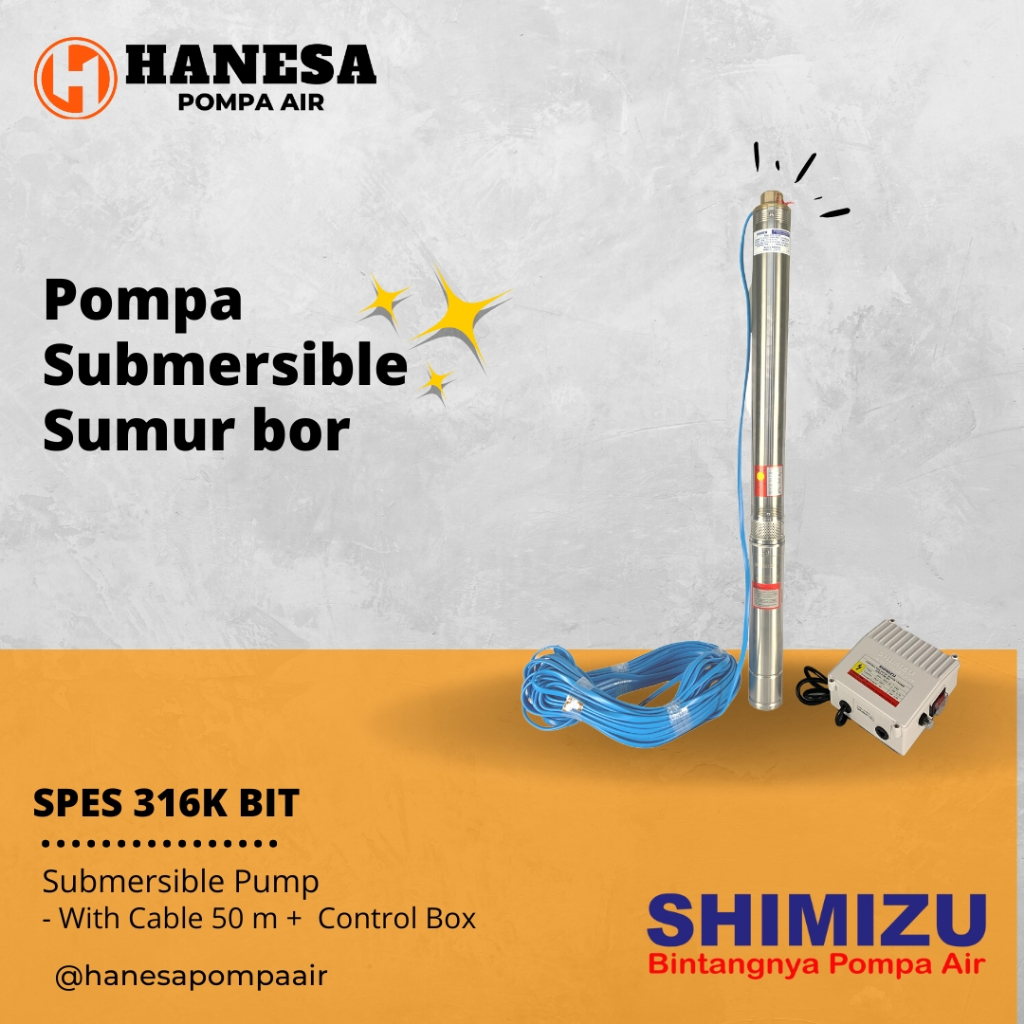 Pompa Celup Sumur Bor (Borehole Pump) Shimizu SPES316-K BIT (3/4HP + W/CABLE 50m + CB) Pompa Sumur B