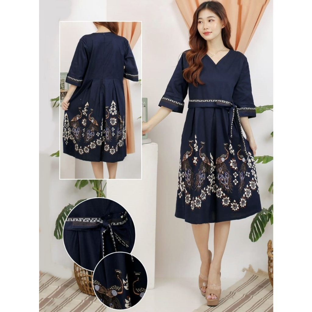 Baju Batik Dress Mini wanita Minidress remaja modern kombinasi bunga AllSize Fit S to M