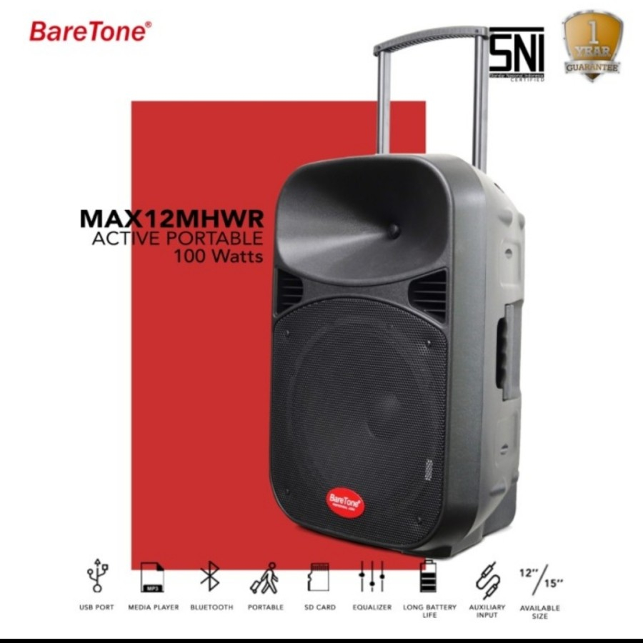 Speaker aktif portable baretone 12 inch MAX 12MHWR original garansi resmi full bonus