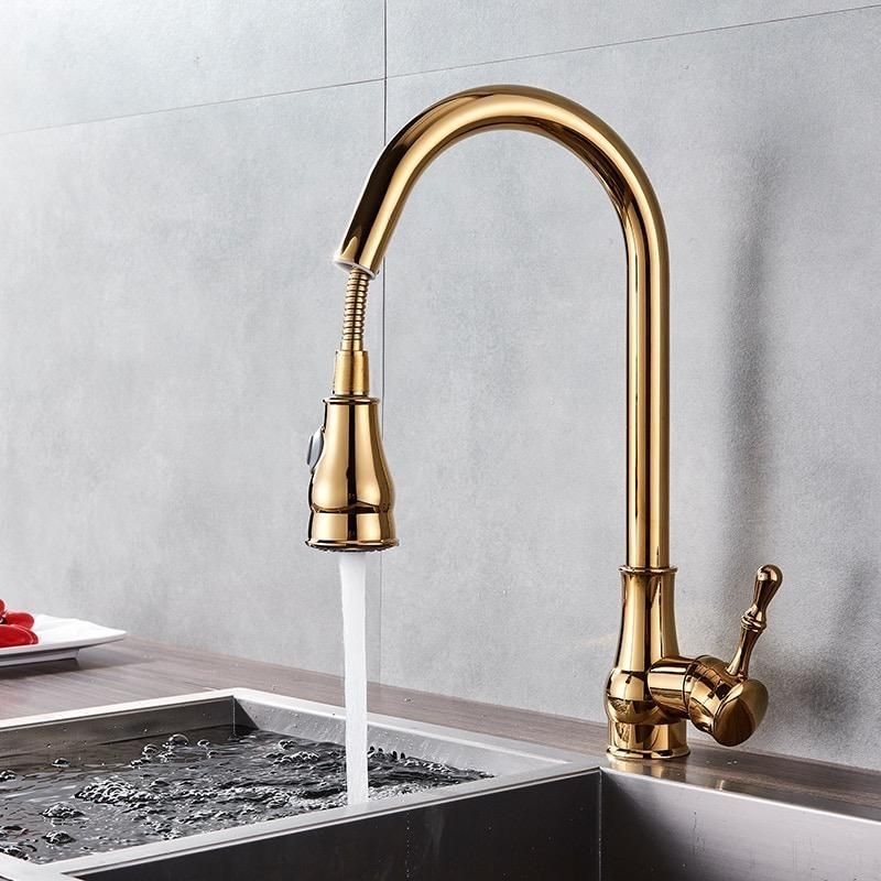 Kran Gold Keran Dapur Gold Keran Dapur Fleksibel Flexible Tarik Gold Kitchen Faucet Emas Kran Dapur 