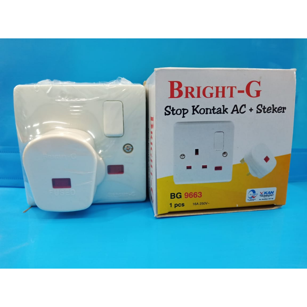 Bright G BG-9663 SET Stop Kontak AC Outbow Tempel Plus Steker AC Kaki 3 / Colokan Listrik AC SET SNI