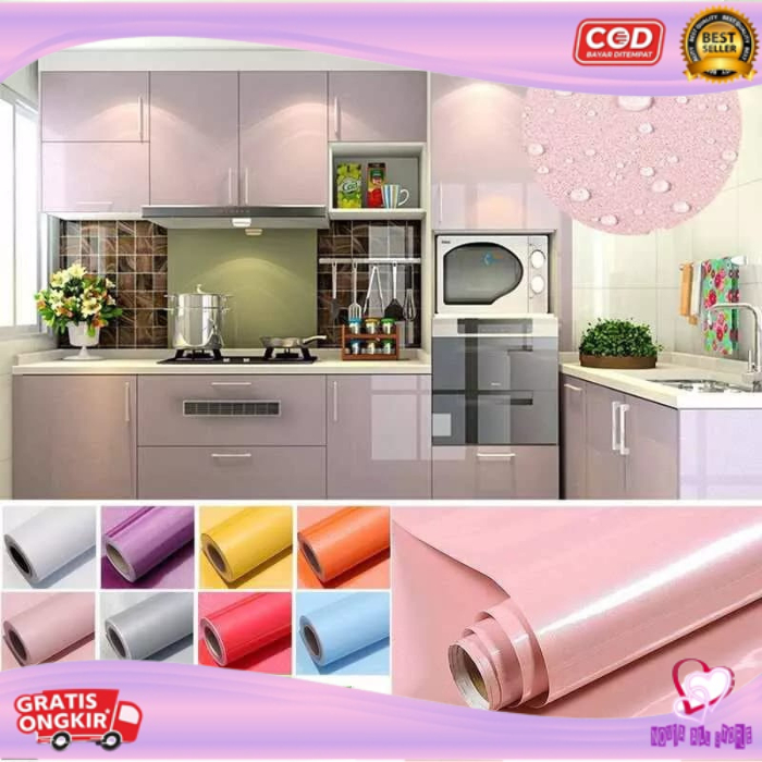 Super Glossy Wallpaper Polos Glossy Stiker Kitchen Set Stiker Anti Minyak Stiker Dapur Anti Air Taha