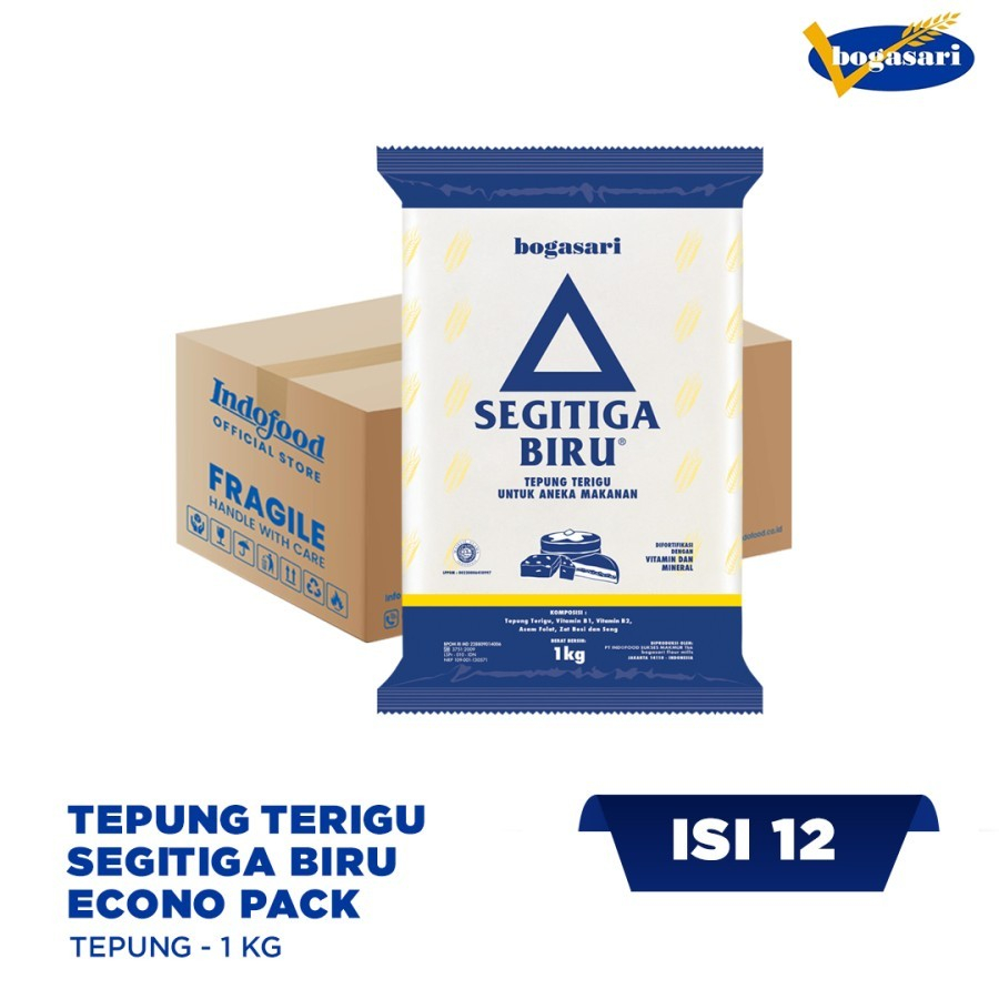 

Bogasari Tepung Terigu Segitiga Biru Ekonomi 1 Kg 1 Dus isi 12 pcs