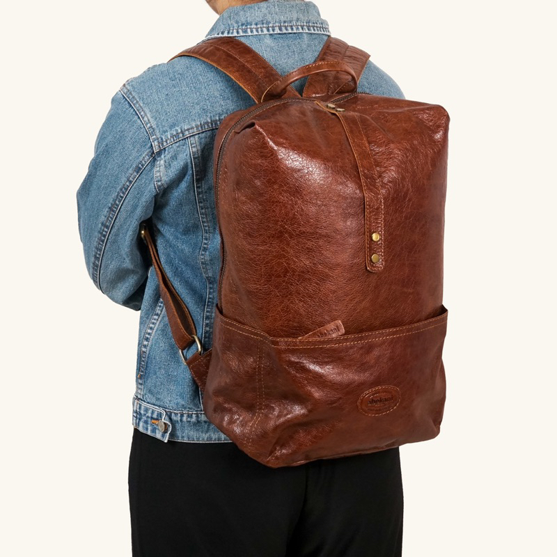 Tas Tansel Kulit ABEKANI Backpack Pria Wanita Unisex Bag Tas Laptop Ransel Kulit Sapi Asli