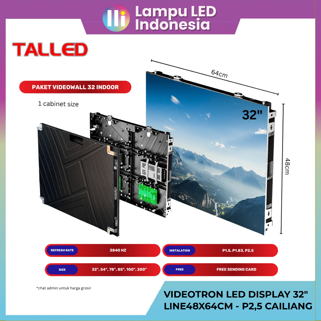 VIDEOWALL VIDEOTRON LED DISPLAY 32" CUSTOM SIZE SLIM NO LINE48X64CM