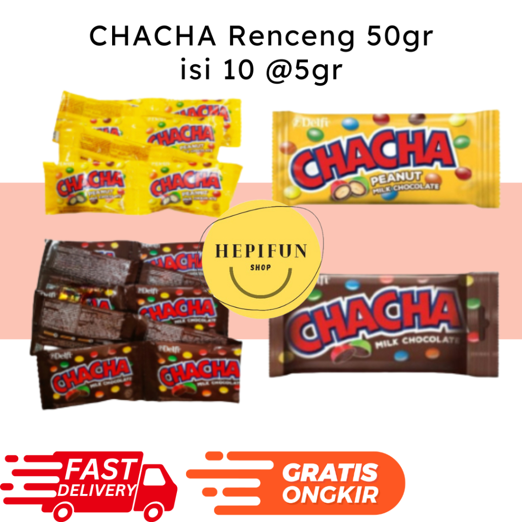 

Chacha Renceng 50gr isi 10 @5gr Milk Choco/Peanut Choco