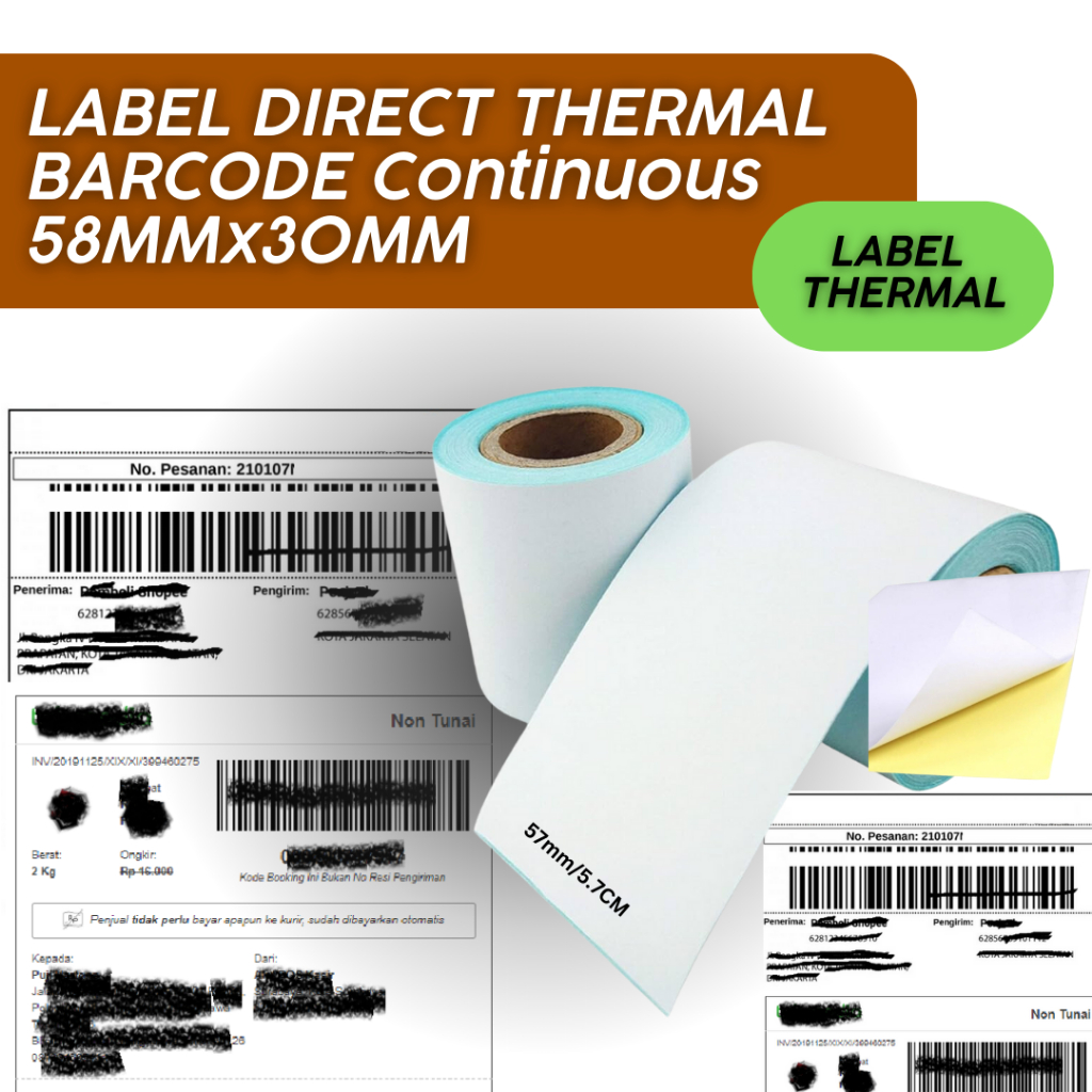 

Kertas Stiker Label Barcode Direct Thermal Continuous 58X30MM [5Meters]