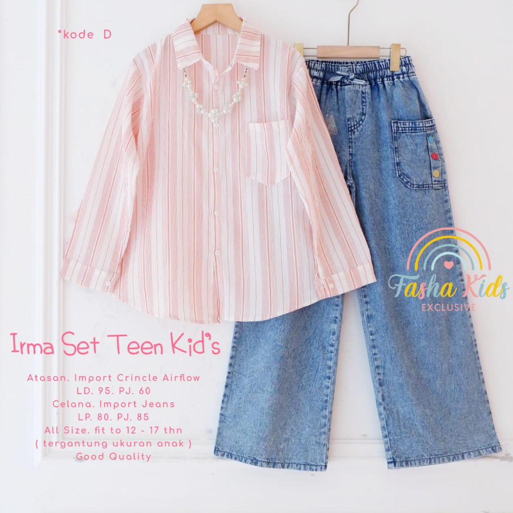 IRMA SET TEEN KIDS ORIGINAL BY FASHA SETELAN BAJU ANA REMAJA PEREMPUAN KEMEJA CRINKLE DAN CELANA KUL