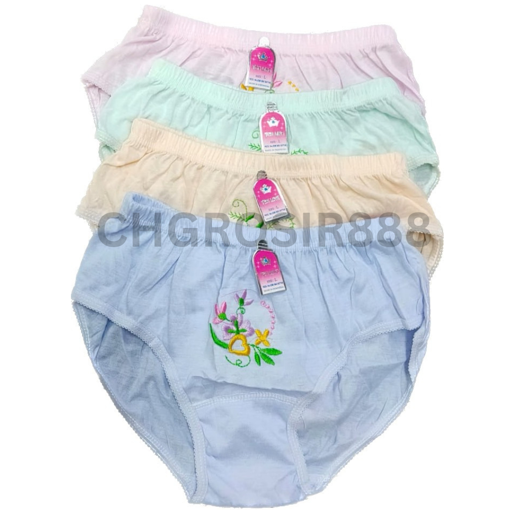 3 dan 6 pcs CD CELANA DALAM WANITA MERK TENLING MOTIF BORDIR BUNGA BAHAN KATUN TEBAL DARI UKURAN ANA