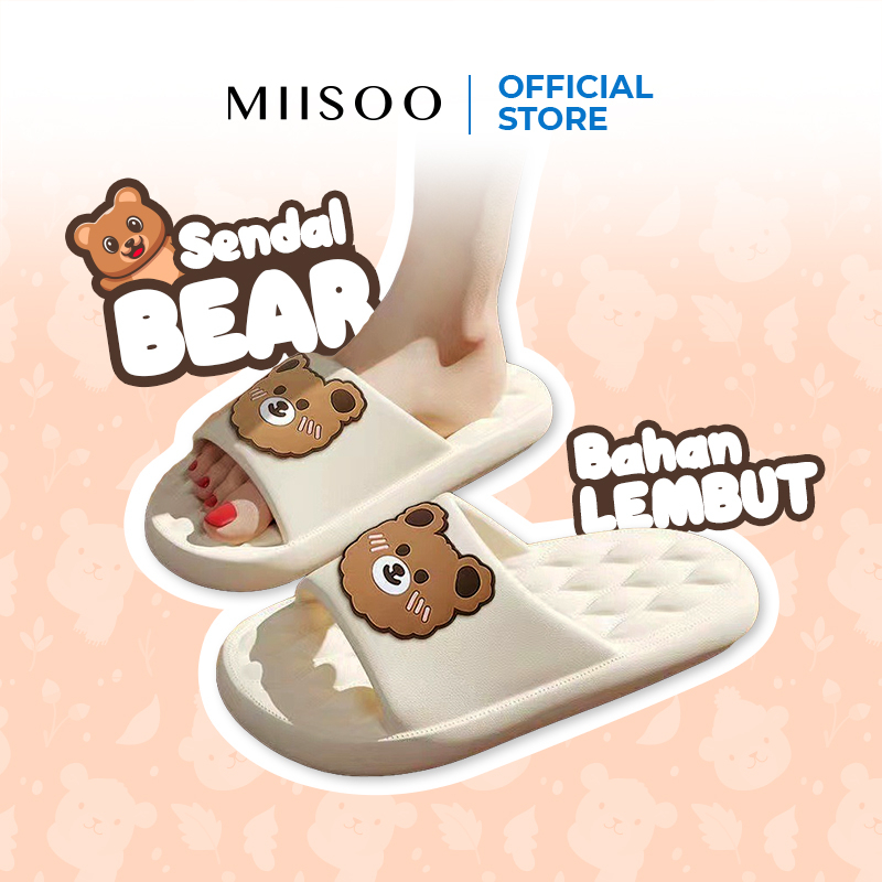 MIISOO Sandal Beruang Sandal Slop Wanita Karet Motif Beruang Sandal Slip Karet Sandal Rumah-live