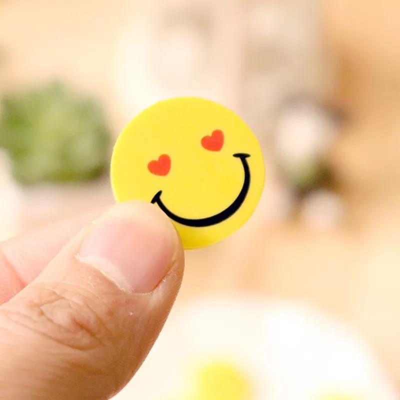 

⭐️DIERS⭐️Penghapus Pensil Karakter Emoji Smile Bulat Lucu Set 4pcs