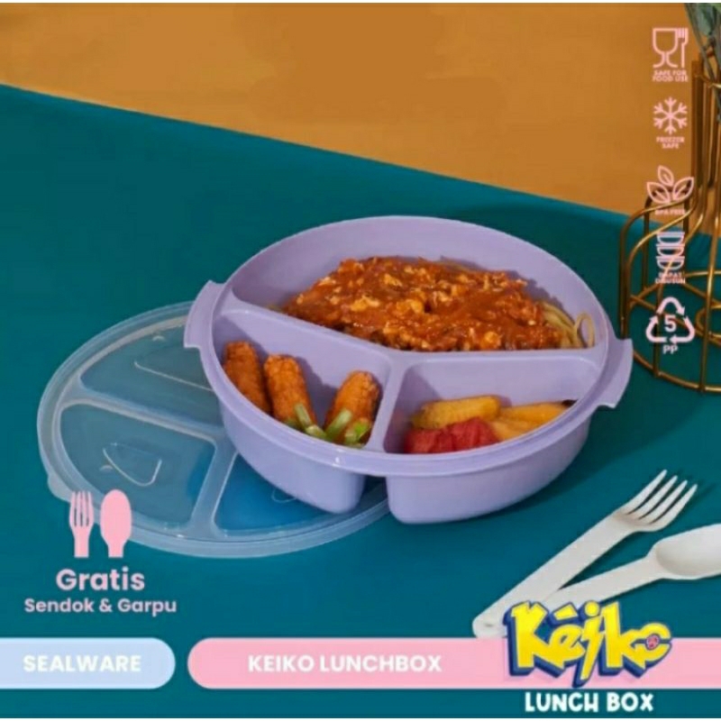 Lunch Box Keiko Bento Wadah Bekel Bulat Tempat Makan Sekat 4 Bahan plastik