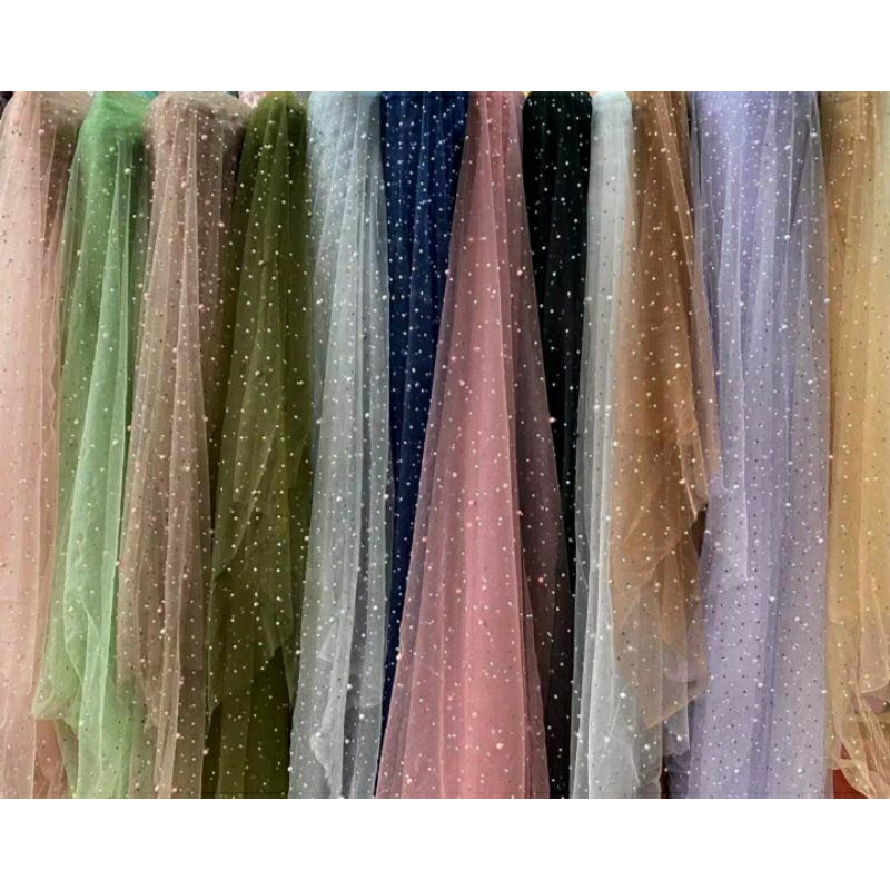 Kain Tile/Tulle Stone Mutirara, tile mutiara, tile polos, tile bordir mutiara, tile bordir, tile bro