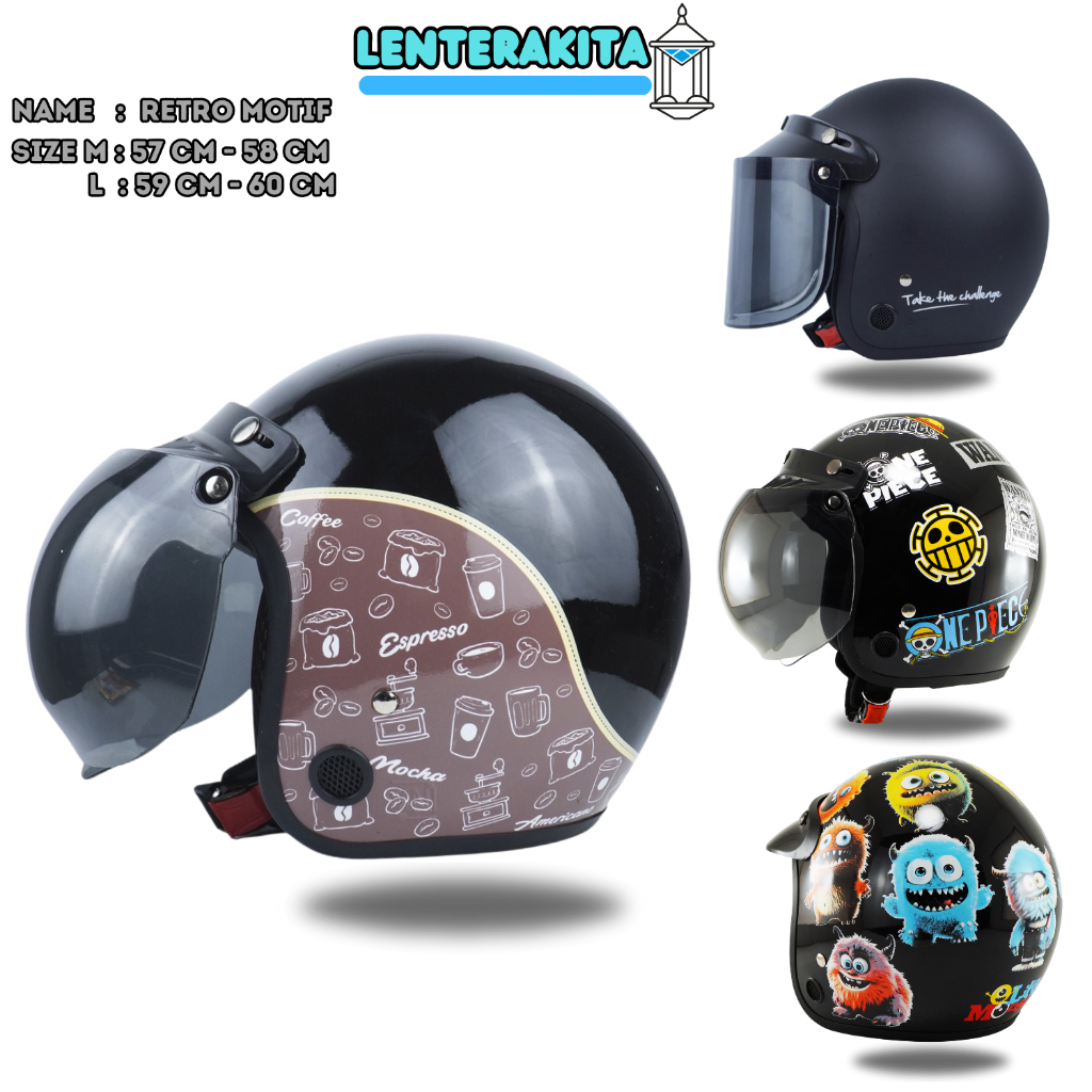 Helm Bogo Kopi Retro Untuk Dewasa SNI Kaca Datar Cembung Hitam