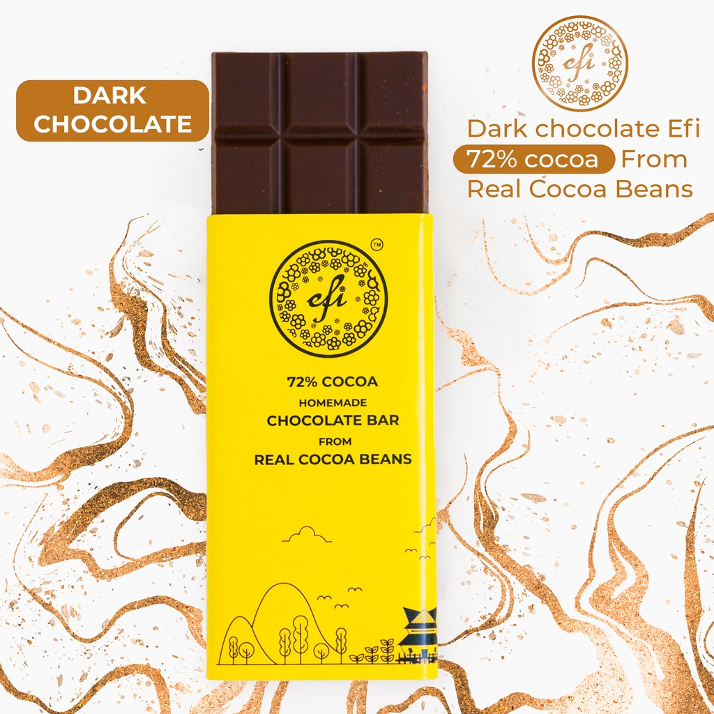 

Healthy Chocolate Efi | Dark Chocolate 72%, 90%, 98% Cocoa 45gr | Coklat Murni 100% Kakao Butter | Snack Sehat | Cokelat Premium