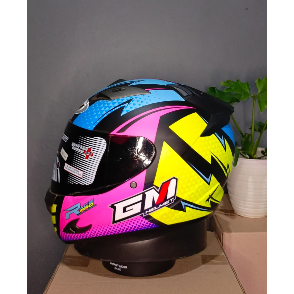 HELM FULL FACE GM RACE PRO CORAK FLASH BLACK PINK DOFF SINGLE VISOR