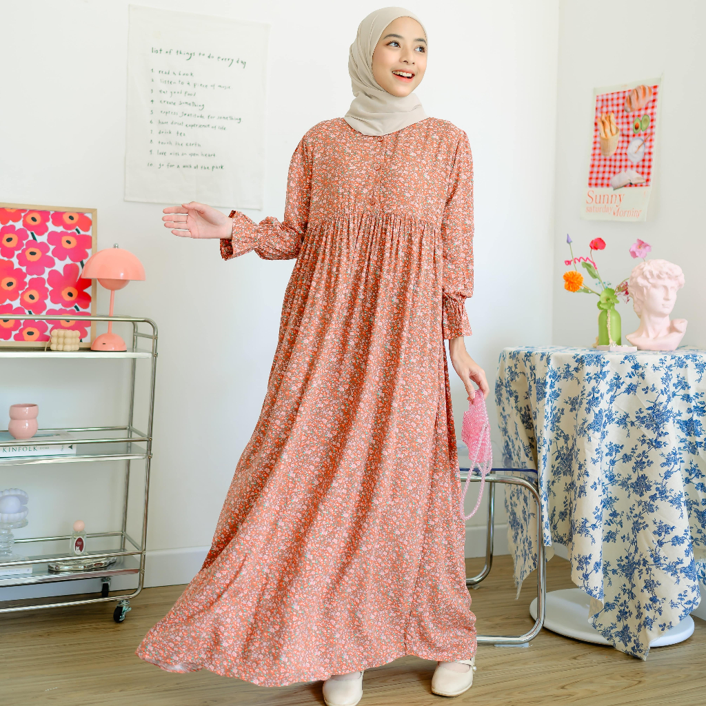 MOANA DRESS Home Dress Lengan Panjang Bahan Rayon Impor Busui Friendly