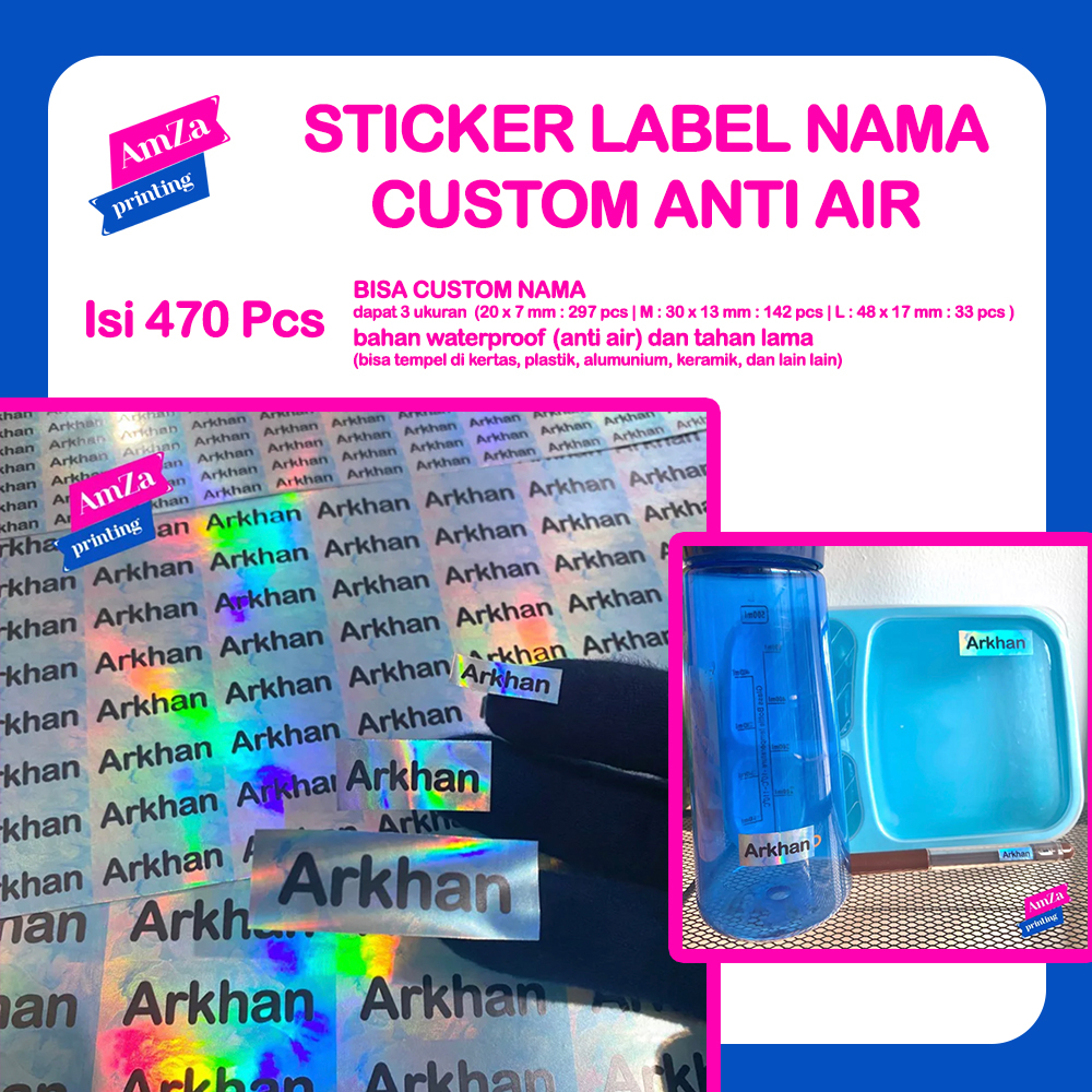 

(set isi 470 pcs) Sticker Label Nama Hologram Mewah Custom termurah!